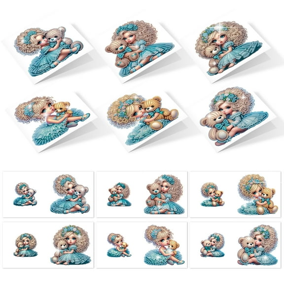 6pcs Diamond Painting Kit Greeting Cards, Genie Bear Design 5D Handmade Art Birthday Holiday Cards with Envelopes, Christmas Gift