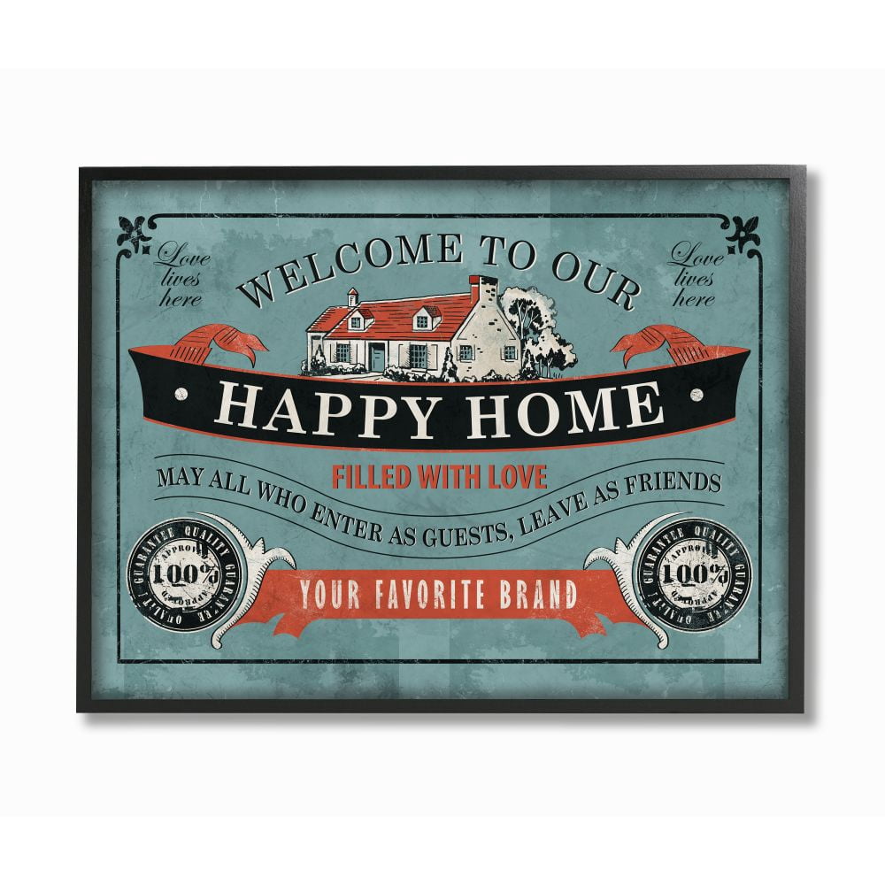 Stupell Industries Happy Home Inspirational Vintage Comic Book Design Framed Wall Art by Ester Kay