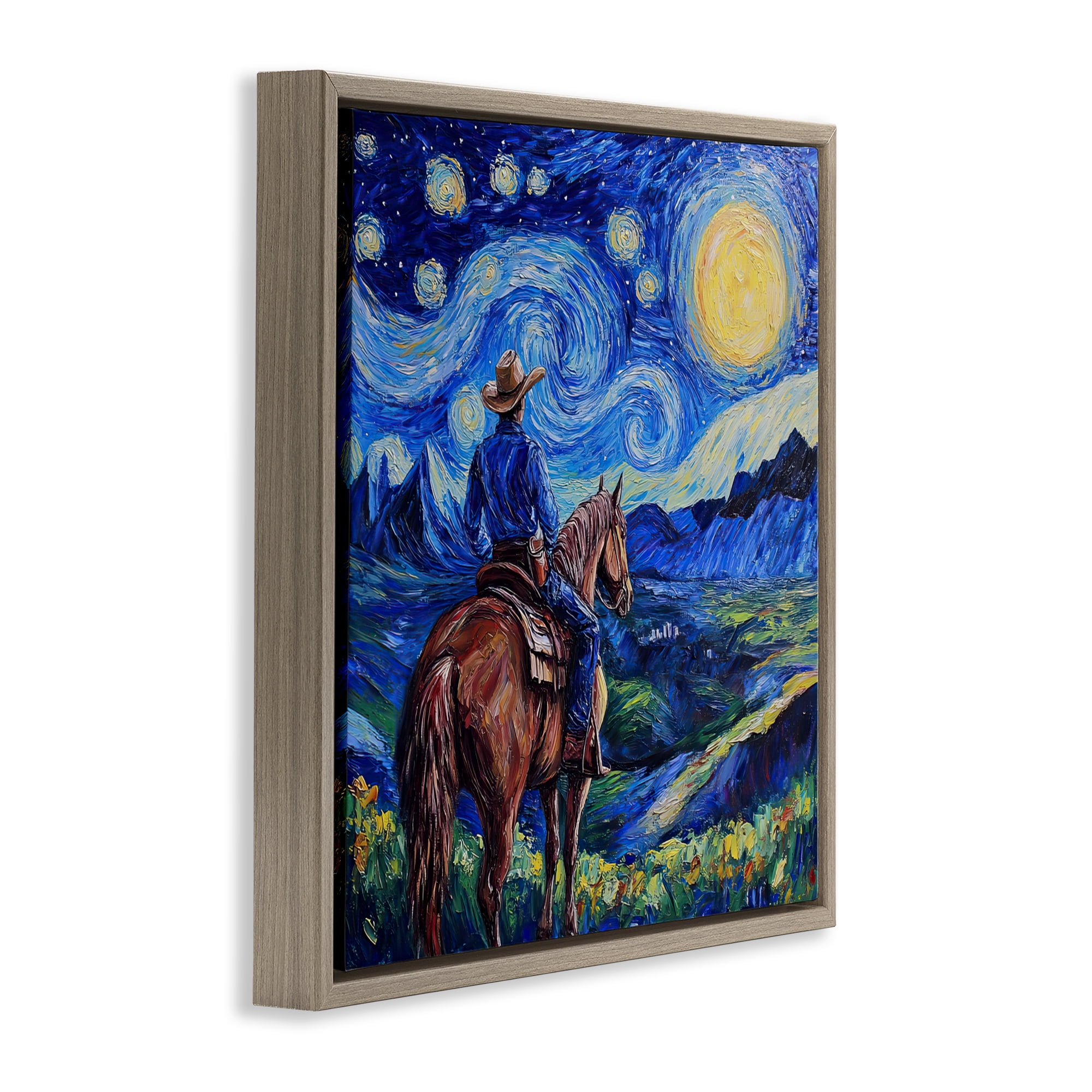 Stupell Industries Starry Night Cowboy Brown Framed Floater Canvas Wall Art, design by Tina LeCour