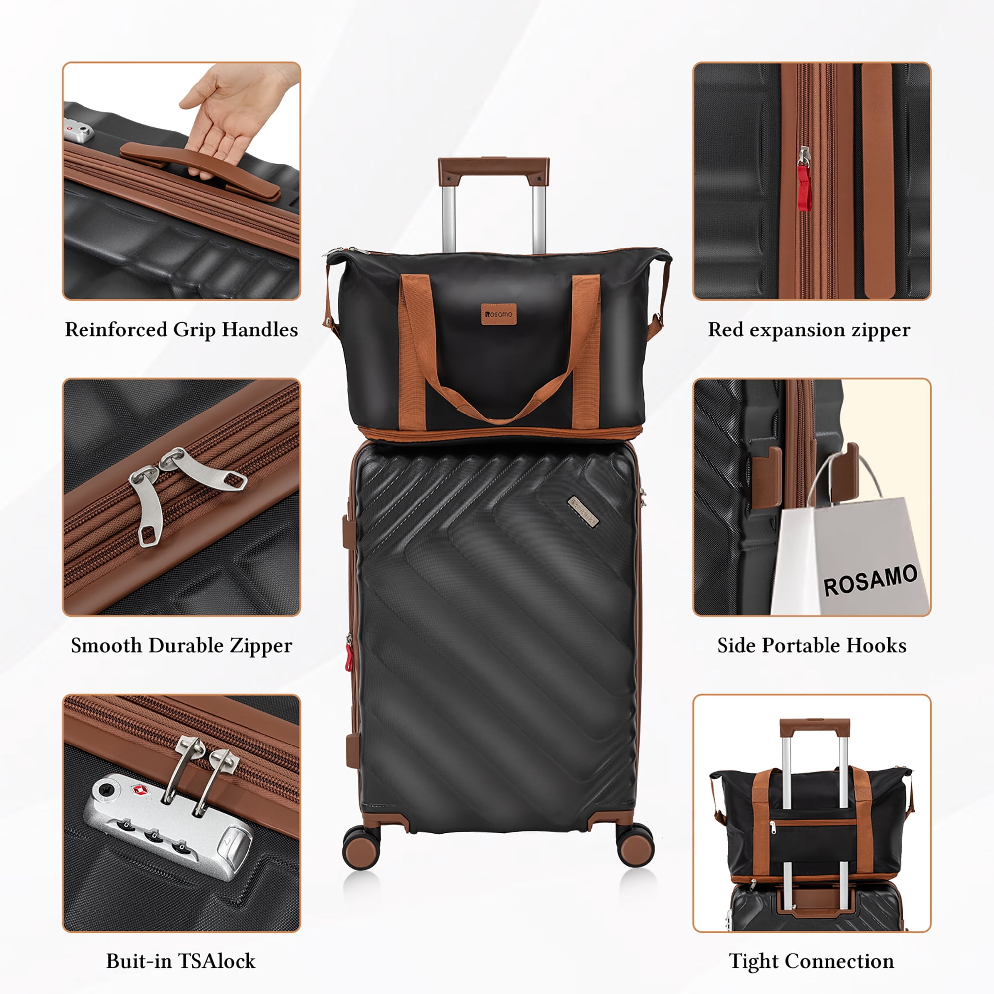 Rosamo 6 Piece Hardshell Luggage Set, Lightweight Expandable Suitcases with Spinner Wheels, TSA Lock, Durable ABSLuggage Sets for Travel；Black