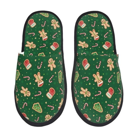 Balery green Christmas Element Slient Indoor Furry Fleece Comfort House Shoes Soft Non-Slip Home Shoes Cotton slippers House Slippers-- Large