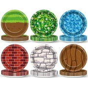 48Pcs Pixel Video Game Party Supplies Pixel Mining Party Paper Plates 7Inch Pixelated Themed Disposable Dessert Plates Supplies Small Comic Brick Dinnerware Decors for Birthday Baby Shower Gamer Decor