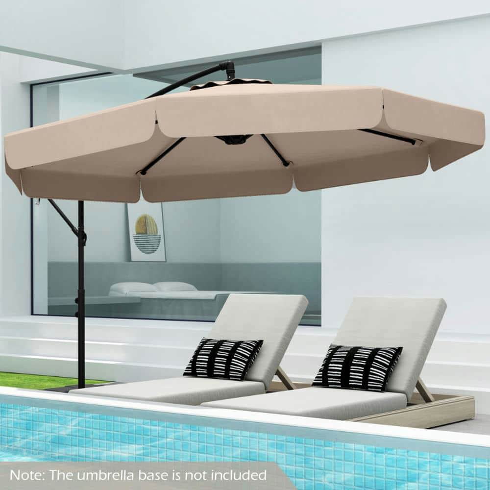 Yardi Yarda 10 Feet Patio Cantilever Umbrella with Cover Tilt Adjustment and Ruffled Edge, Outdoor Shade, Beige