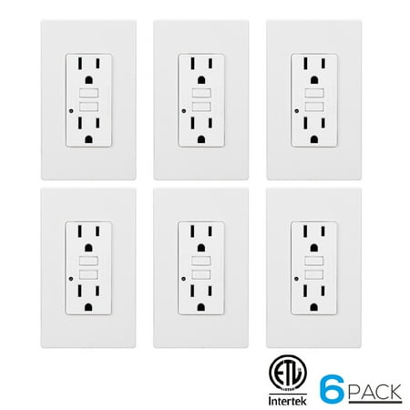 TORCHSTAR 15 Amp GFCI Receptacles, Dual AC Outlets, Surge-Protected, 2 Wall Plate Included + LED Indicator Light, 120V, White, Pack...