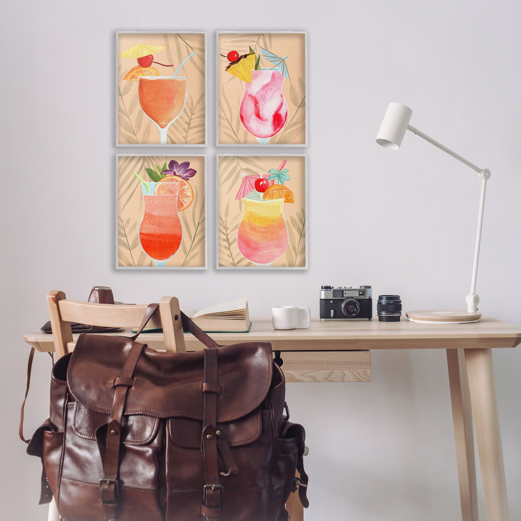 Stupell Industries Tropical Fruit Cocktails Food & Beverage Painting Gray Framed Art Print Wall Art, 11 x 14, Set of 4
