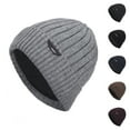 thumbnail image 4 of WREESH Men's Knitted Beanie Hat Fleece Thickened Wool With Large Vertical Stripe and Leather Label, Ideal for Outdoor Wear Gray, 4 of 4