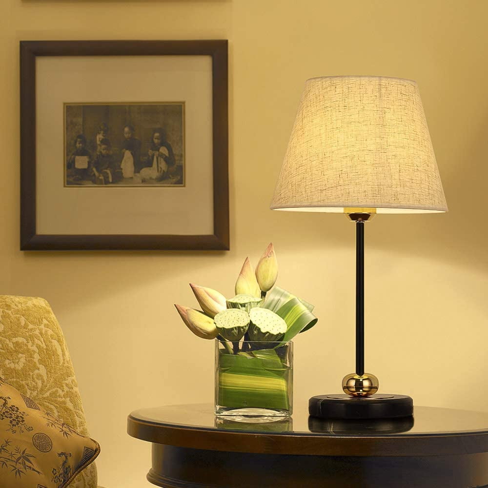 Modern Nightstand Lamps with Marble Base and Fabric Shade, Small