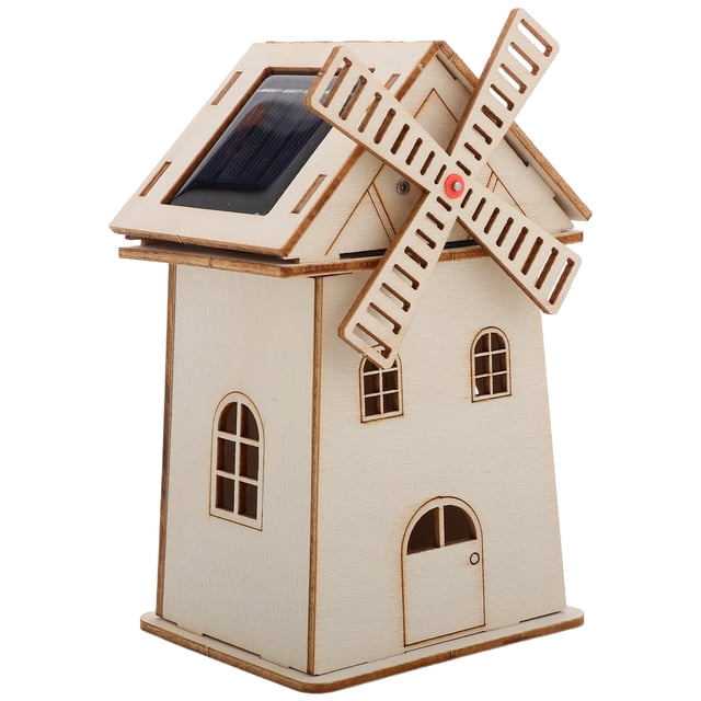 Shisuyan DIY Solar Powered Windmill Model Unfinished Wooden Windmill House Prop Science Toy for Kids Reliable Solar Science Experiment Assembly Solar Power Toy