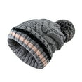 thumbnail image 2 of SPRING PARK Womens Winter Striped Beanie Crossed Cap Chunky Cable Knit Pompom Soft Warm Hat, 2 of 2