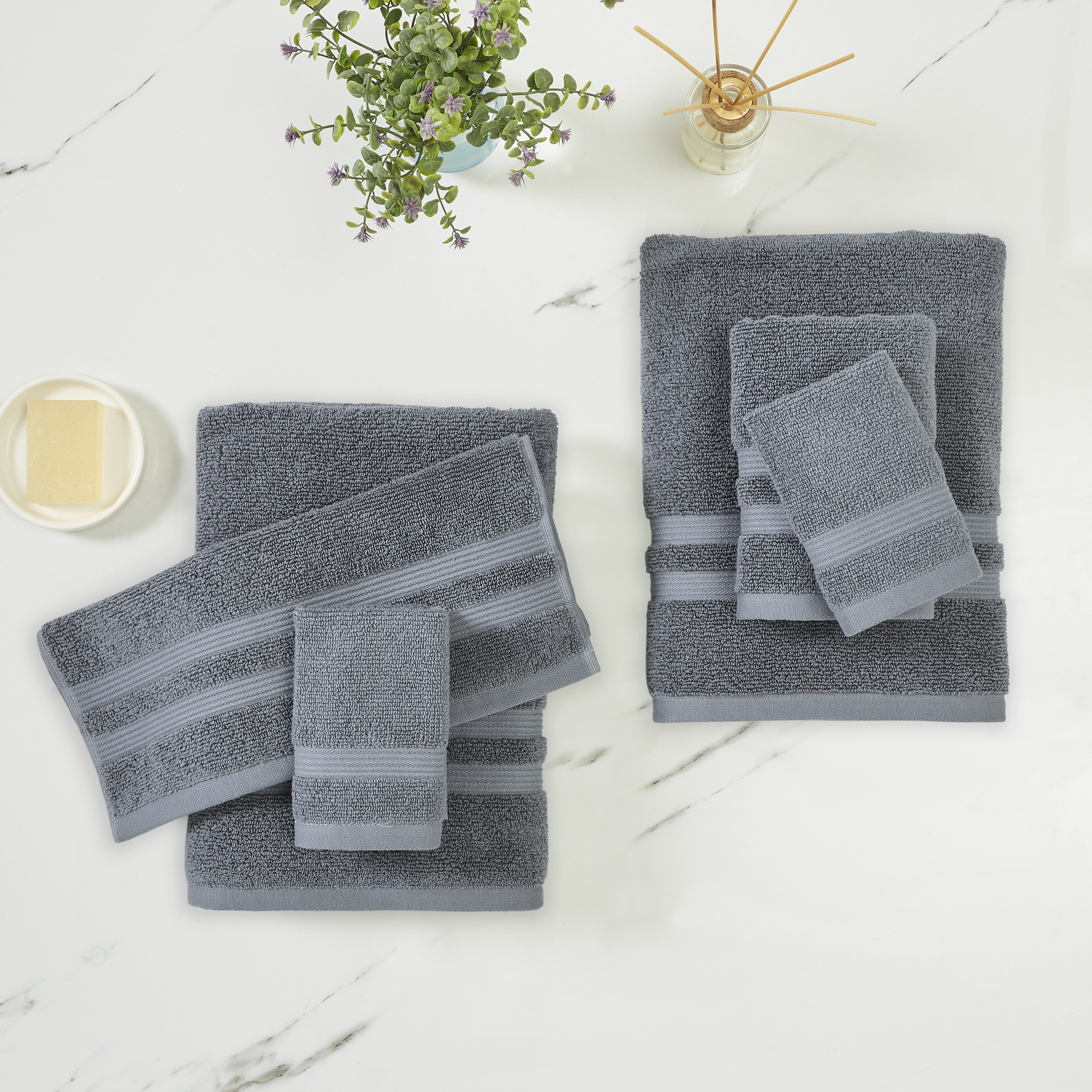 Performance Anti-Microbial 6-Piece Towel Set – Aqua – Soft Cotton – Made In USA