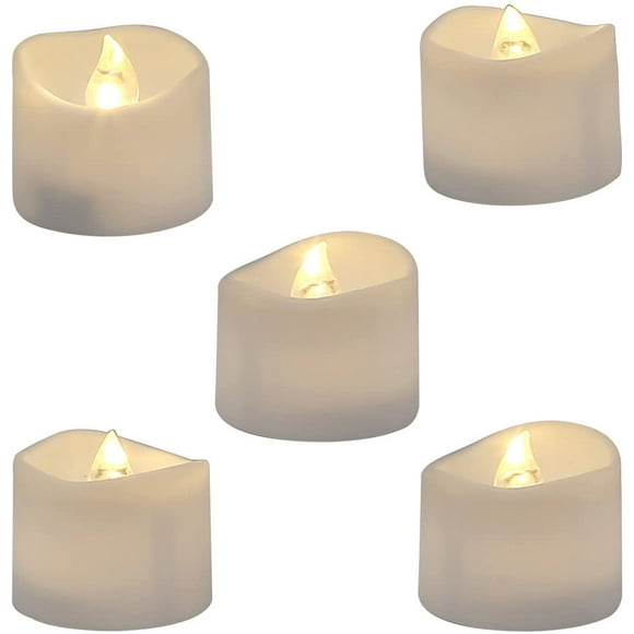 Realistic and Bright Flickering Bulb Battery Operated Flameless LED Tea Light for Seasonal & Festival Celebration, Pack of 12, Electric Fake Candle in Warm White and Wave Open
