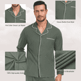 thumbnail image 3 of ANLIQI Mens 100% Cotton Pajama Sets Button Down Mens Pajama Sets Long Sleeve Knit mens Pajama Sets with Pockets(Army Green,M), 3 of 8