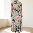 thumbnail image 4 of LWavelet Women's Plus Size Floral Maxi Dress Short Sleeve Tie Waist Casual Boho Flowy Dress with Pockets Light Blue 5XL, 4 of 7