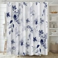 thumbnail image 3 of Blue Floral Shower Curtain,Watercolor Navy and White Flower Lush Blooms Bath Curtains,Modern Blue Ink Botanical Bathroom Curtains Sets with 12 Hooks 72x72in,Waterproof Fabric, 3 of 6