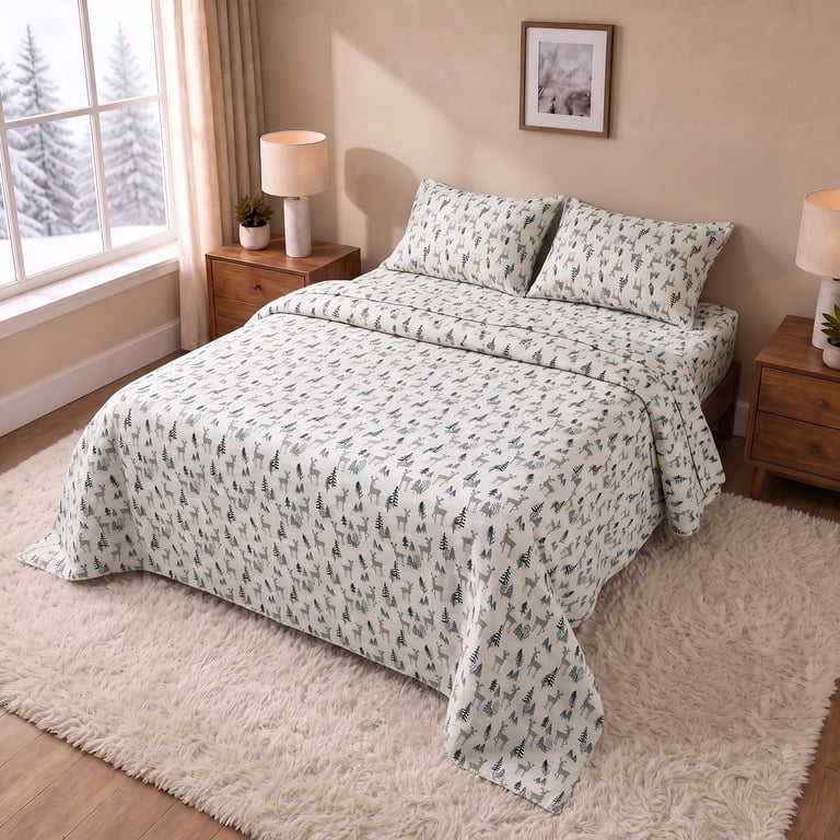Regency Heights 3-Piece Twin XL Flannel Sheet Set, Winter Deer photo 5