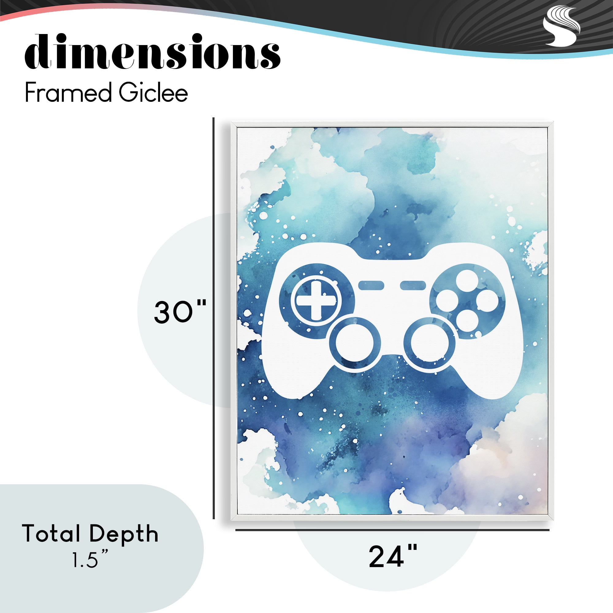 Blue Controller Splatter White Framed Giclee Art, design by Marcus Prime