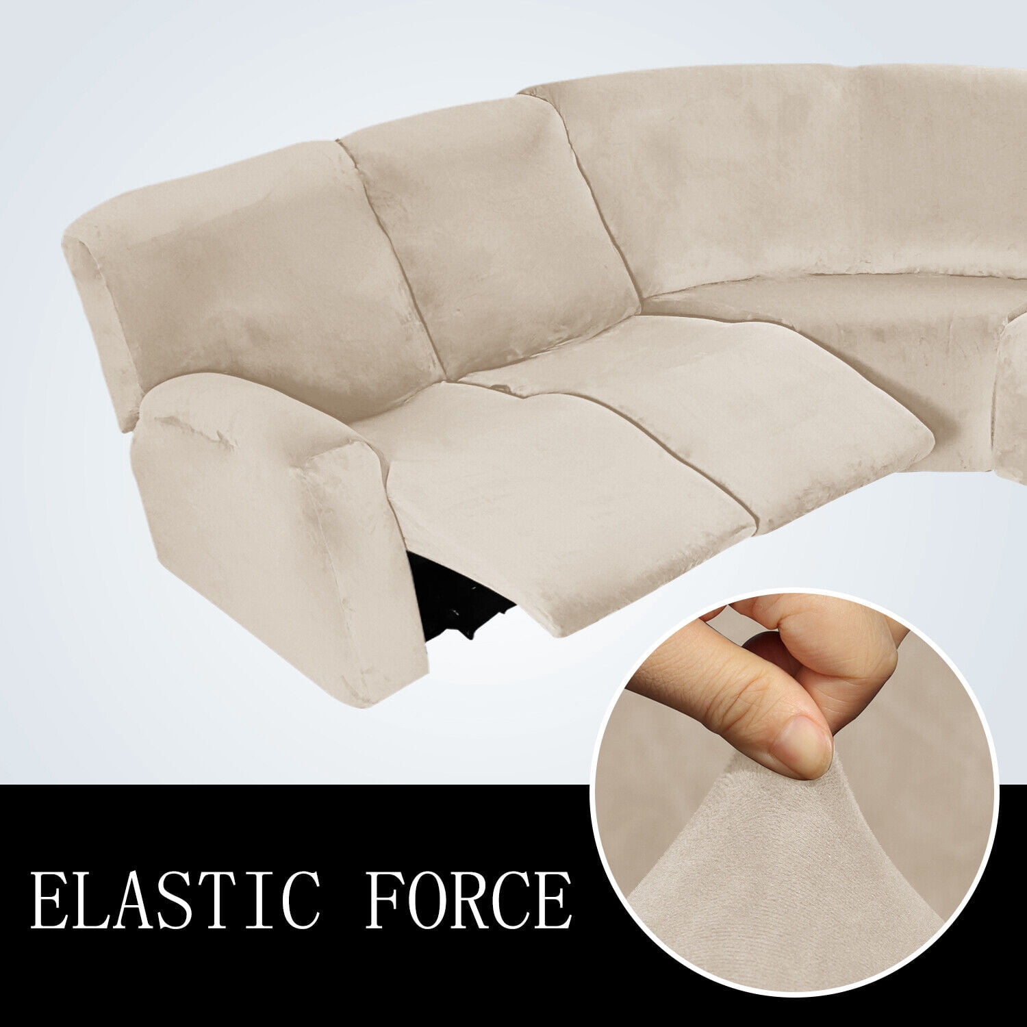 TOPCHANCES Velvet Recliner Sofa Covers, 5 Seat Corner Sofa Covers Stretch Furniture Protector Including 2 Arm Pieces, 4 Seat and Backrest Pieces and 1 Corner Piece, Beige