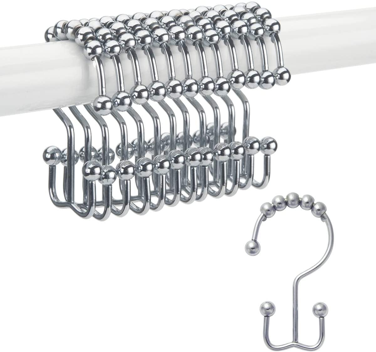 Woven Bathroom Shower Curtain Tension Rod and Hook Set w 12 hooks 44-72 inch 