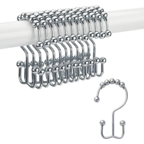 Anillos de ganchos para cortina de ducha, ganchos de ducha de doble deslizamiento de metal resistente al óxido para cortinas de barras de ducha de baño, juego de 12 ganchos, cromo Adepaton WMZL-777-2