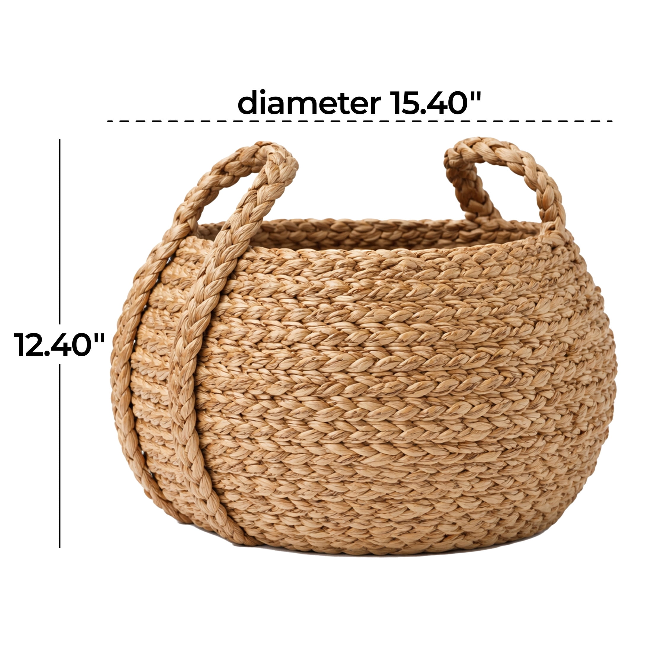 DecMode 15" x 12" Brown Seagrass Handmade Woven Storage Basket with Braided Handles, 1-Piece