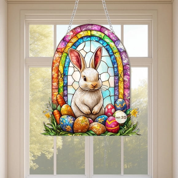 Happy Easter Suncatcher Acrylic Window Hanging, Easter Eggs Home and Party Suncatcher Window Hanging Home Decor 7.04''*7.87", Gifts for Family, Friends (Bunny Eggs not 3D)