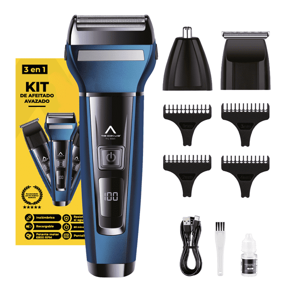 THE ICON LAB | Kit de Afeitado Inalámbrico | Pantalla LCD | Motor 6 800 RPM