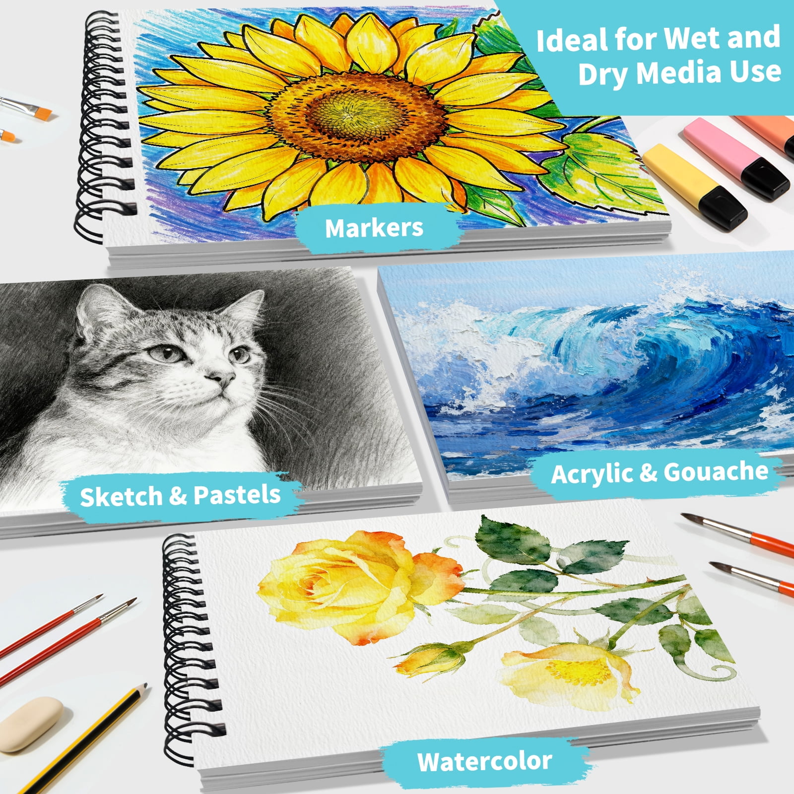 OSIMIG Watercolour Sketchbooks, 4 Count