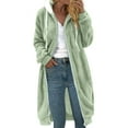 thumbnail image 2 of Long Fuzzy Jackets for Women Winter Coats 2025 Full Zip Up Color Blocked Hooded Overcoats with Drawstring Pockets, 2 of 5