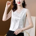 thumbnail image 6 of XUNKUSGA Womens Tops Soild Color Lace V-Neck Sleeveless Pullover Top Casual Round Neck Jacquard Camisole Tops for Women Simple Comfortable Tank Tops M-4XL,White, 6 of 6