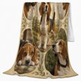 thumbnail image 2 of Beagle Portrait Collage Vintage Botanical, Festive Pet Portrait Pattern, Warm Flannel Blanket for Living Room and Bedroom, Dog Lovers Valentine's Day Gift, Pet Lover Home Decor, 2 of 9