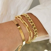 OUTAD Dainty Adjustable Boho Gold Silver Chain Bracelets Set Punk Bracelets Jewelry for Women Girls Gift Set of 3 (Golden)