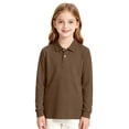 thumbnail image 4 of Girls Long Sleeve Pique Polo Shirt Kids Collared Golf Top Breathable Pique Knit 2026 Spring Fall School Uniform Blouse Brown 9-10Y, 4 of 8