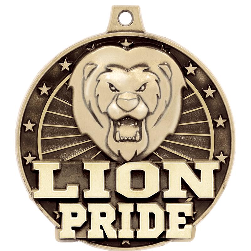 Lion Pride Medals, 2" Gold Diecast Lion Pride Medal Award 50 Pack