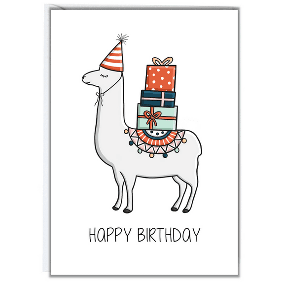 Happy Birthday Card with Cute Llama Design – Fun Gifts for Friends and Family – Blank Inside for Personal Messages – Includes Envelope