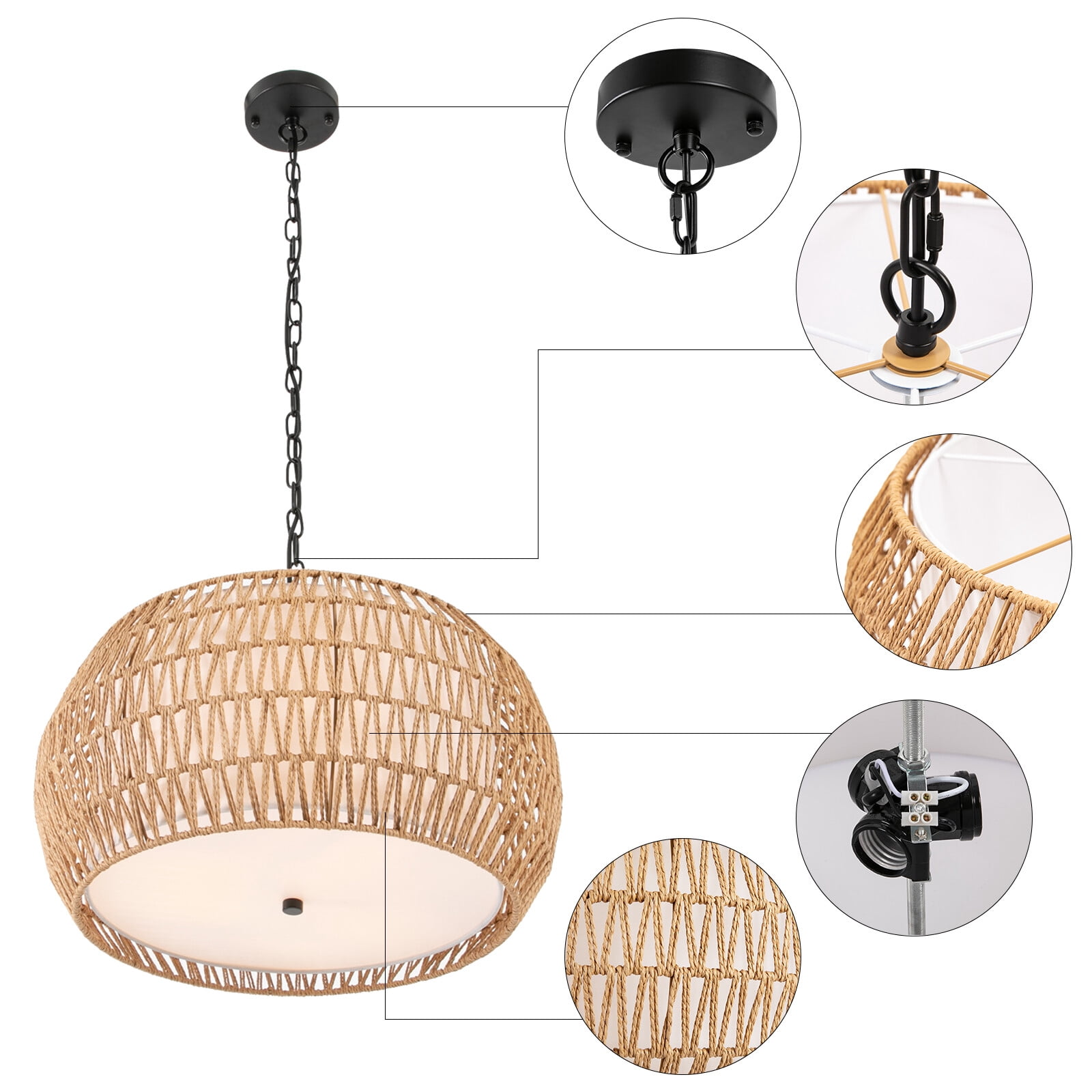 Woven Pendant Light Fixture Ceiling Mount Chandelier Hanging Lamp Fixture E26