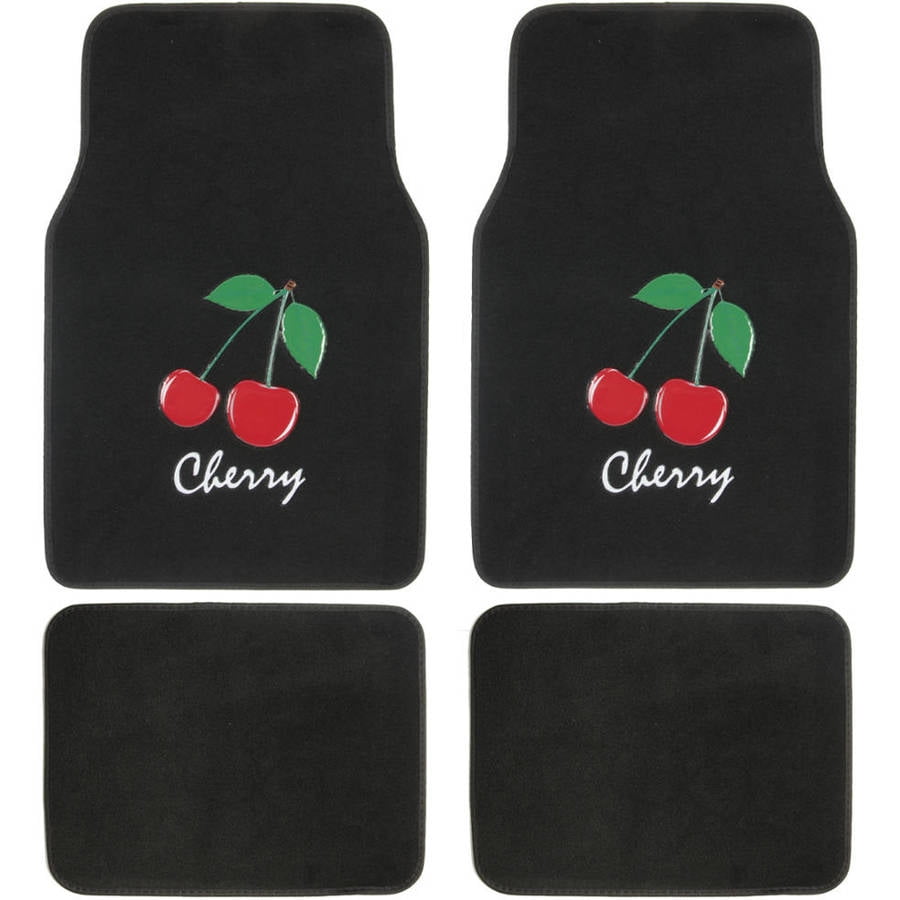 BDK Red Cherry Design Car Floor Mats, 4 Pieces Front and Rear