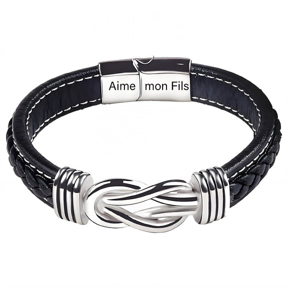 DESIGNICE Mens Bracelet,Skin-Kind Leather Bracelet for Men,Plated Coating Stainless Steel Bracelets for Men,Style1,19cm