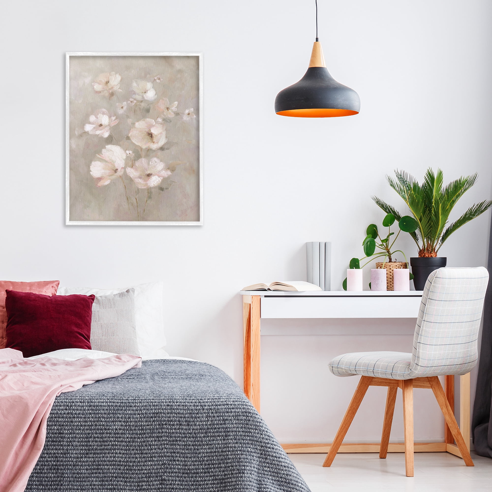 Stupell Industries Blush Florals over Beige White Framed Giclee Art, design by Carol Robinson