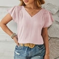 thumbnail image 3 of Mittory Womens Dressy Casual Tops Short Ruffle Sleeve Blouse Shirt V Neck Flowly Chiffon Solid Trendy T Shirt, 3 of 6