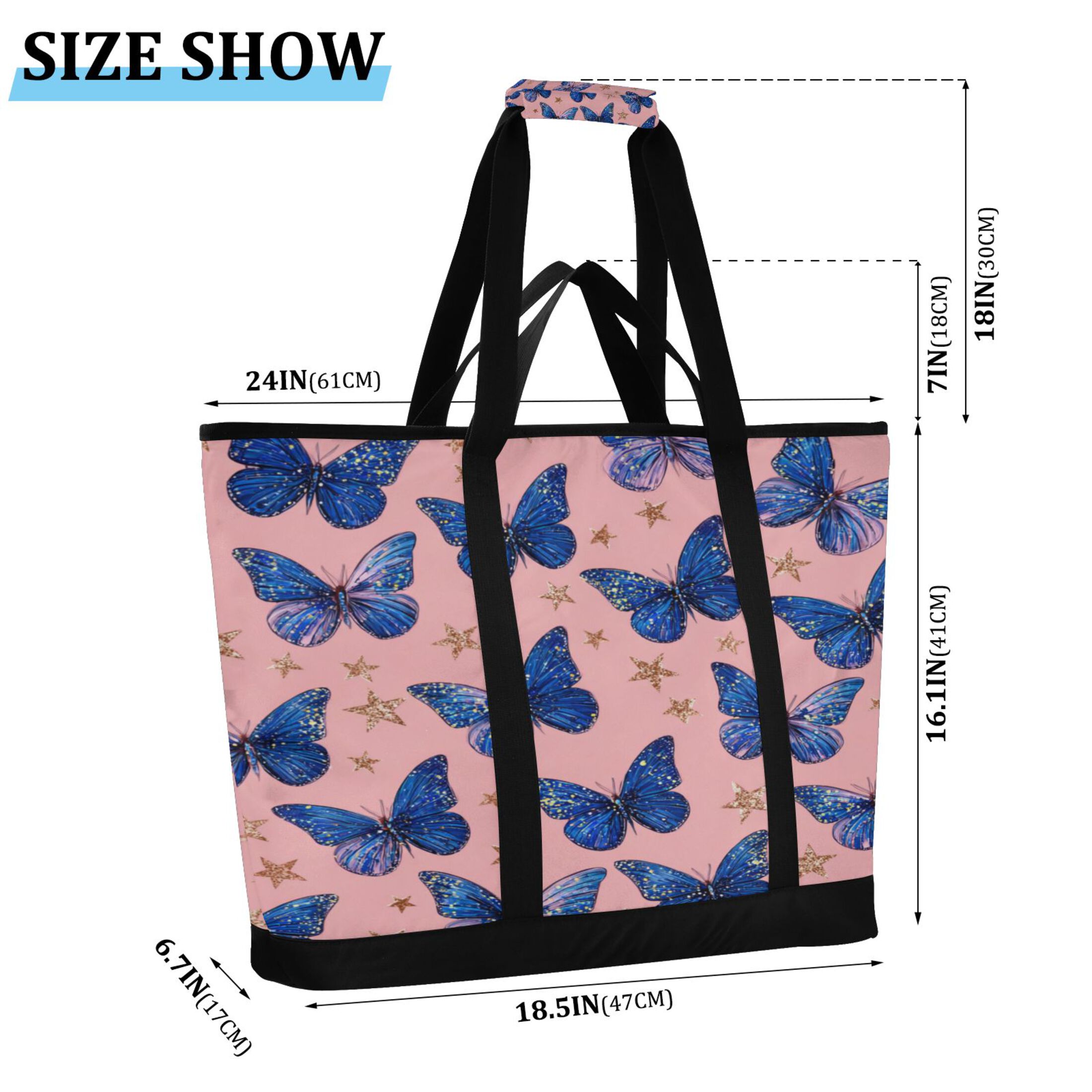 Extra-Large Wide Opening Design Capacity Hand-Held Ice Pack Thickened Insulation Layer For Long-Lasting Cold Retention For Outdoor Shopping Picnics And Camping Blue-purple Swallowtail Butterfly
