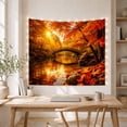 thumbnail image 5 of Wooden Arched Bridge in Autumn Forest with Maple Leaves, Serene Rustic for Nature Lovers, Scenic Wall Art Decor, Housewarming Gift Tapestry Wall Hanging for Living Room and Bedroom, 5 of 7