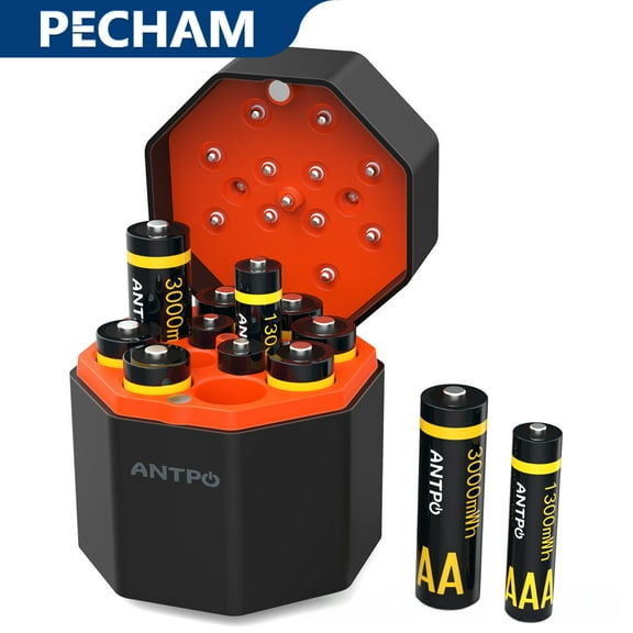 Pecham 12 Pack Rechargeable AA & AAA Batteries with Fast Charger, 3000mWh 8 AA & 1300mWh 4 AAA Batteries, 1.5V Rechargeable Li-ion Batteries with 2000  Cycle Times for Camera, RC Toys
