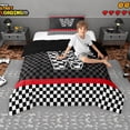 thumbnail image 2 of Erosebridal Racing Flag Twin Comforter Sets for Kids Boys, Monogrammed W Bedding Set, Black Reversible 2 Pieces, 1 Comforter and 1 Pillowcase, 2 of 6