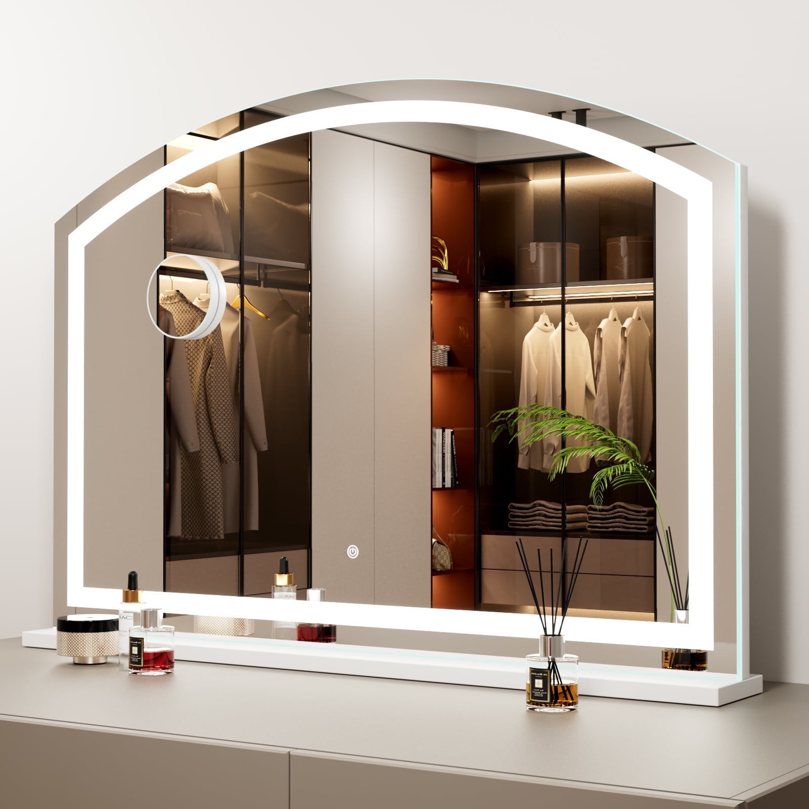 Swafrrt Arch Vanity Mirror with Light, 24″ x 32″ Arched LED Makeup Mirror with Lighted Makeup Mirror with USB Charging Port, Dimmable 3 Colors Mode