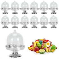 12 Pcs Plastic Mini Candy Plate with Clear Dome Cover Silver Cake Stands Dessert Display Stands Candy Chocolate Case Party Favors for Birthday Wedding Festival Party By Topboutique