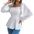thumbnail image 1 of Blusa Tipo Babydoll de Larga con Cuello Cuadrado, Fruncido, Dobladillo con Volantes y Peplum Fruncido para Mujer. L, 1 of 10