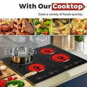 Advwin 4 Burner Electric Stove Top,24 Inch Built-in Electric Stove Top,6000W Electric Ceramic Cooktop with 4H Timer, Kid Safety Lock and Knob Control, 9 Heating Level,220v(No Plug)