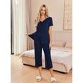 thumbnail image 2 of Ekouaer Women's Pajama Sets Short Sleeve Sleepwear Button Up 2 Piece Pj Loungewear Top and Capri Pants, 2 of 6