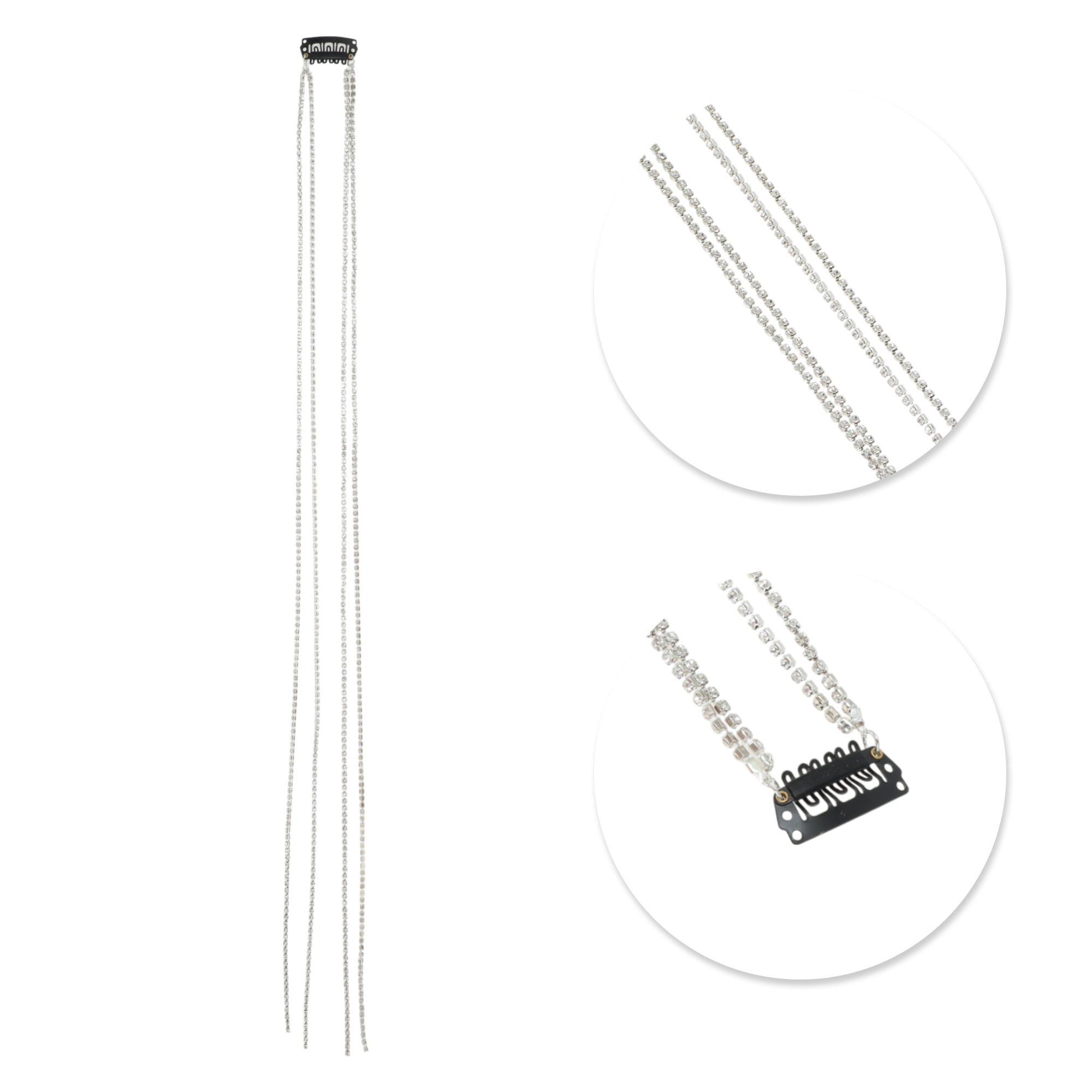 Unique Bargains Rhinestone Braided Hair Chain 1 Pc Silver Tone [Style 2 Rhinestone]