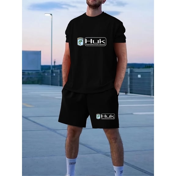 Men's Two-Piece Sports Suit Pattern T-Shirt and Shorts Fashion Printed T-Shirt Summer Short-Sleeve Top Fitness Running Exercise T-Shirt Lightweight Top